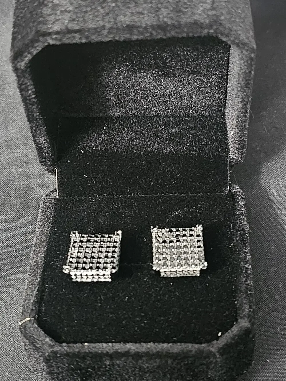 Black Square sterling plated 11.3mm earrings with black prong set CZs